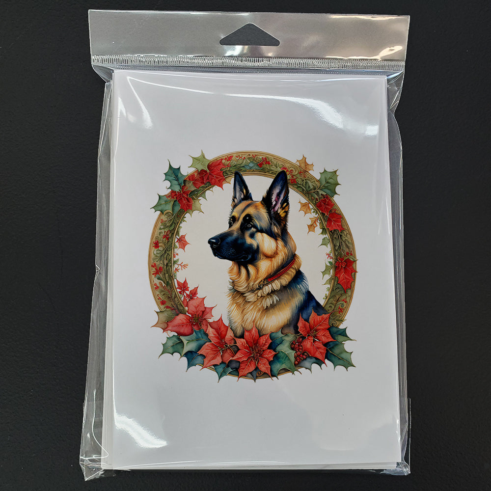 German Shepherd Christmas Flowers Greeting Cards Pack of 8 Blank Cards with Envelopes Whimsical A7 Size 5x7