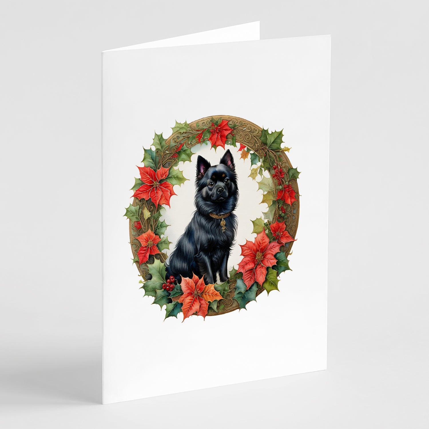 German Spitz Christmas Flowers Greeting Cards Pack of 8 Blank Cards with Envelopes Whimsical A7 Size 5x7