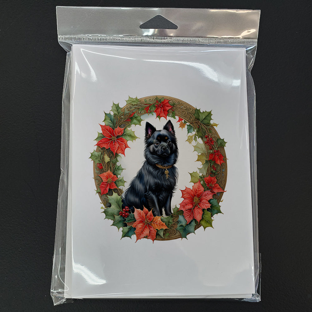 German Spitz Christmas Flowers Greeting Cards Pack of 8 Blank Cards with Envelopes Whimsical A7 Size 5x7