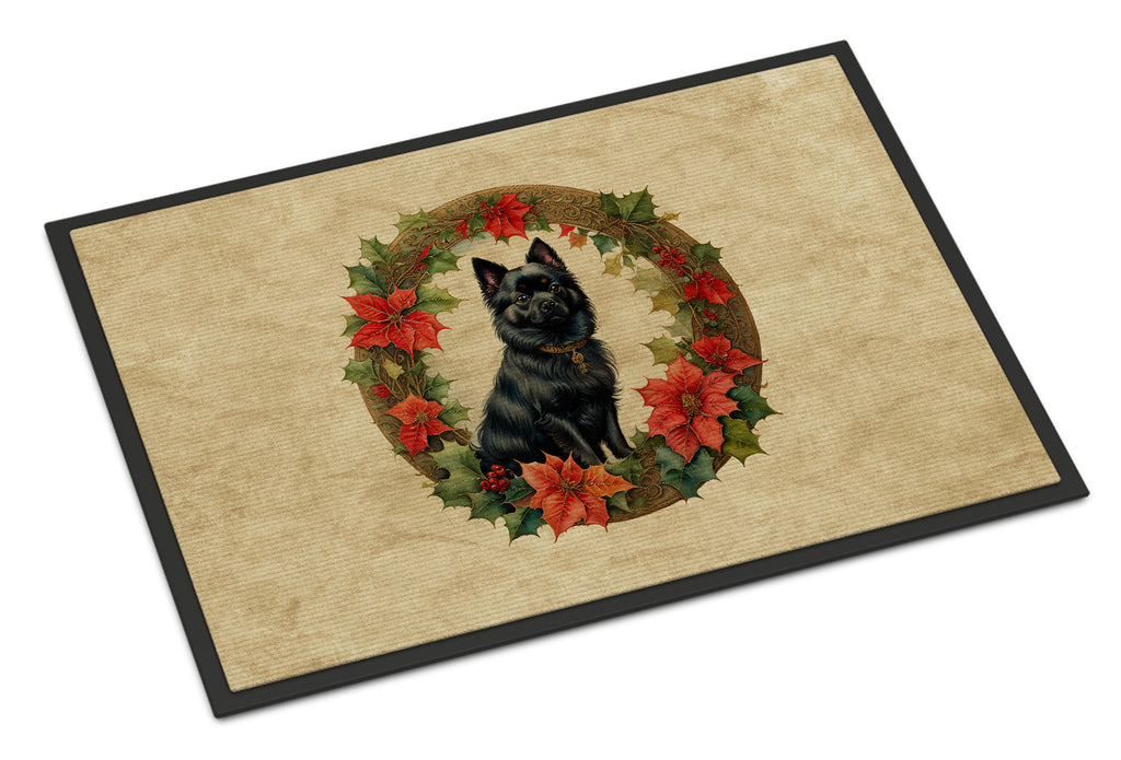 German Spitz Christmas Flowers Doormat Indoor Outdoor 18H X 27W Front Door Mat Rugs for Entryway, Non Slip Washable