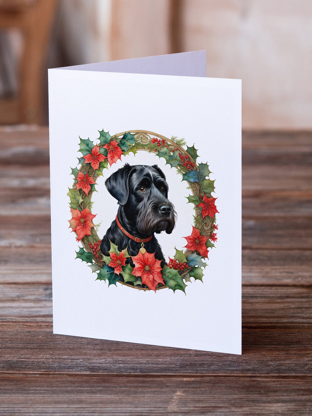 Giant Schnauzer Christmas Flowers Greeting Cards Pack of 8 Blank Cards with Envelopes Whimsical A7 Size 5x7