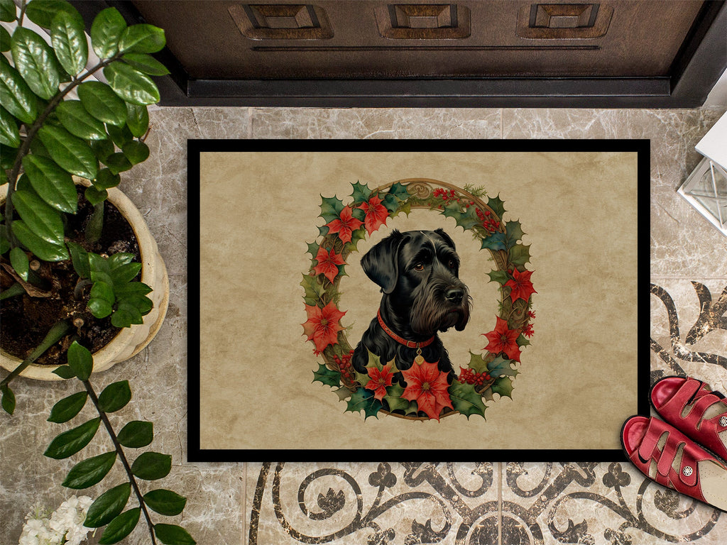 Giant Schnauzer Christmas Flowers Doormat Indoor Outdoor 24H X 36W Front Door Mat Rugs for Entryway, Non Slip Washable Low Pile,