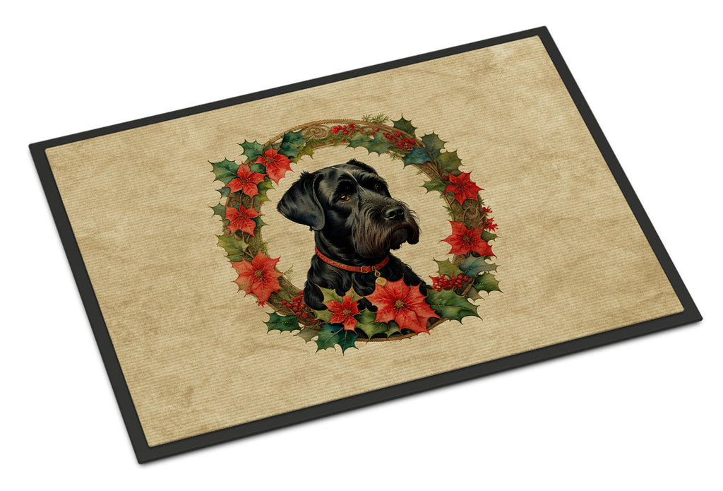 Giant Schnauzer Christmas Flowers Doormat Indoor Outdoor 18H X 27W Front Door Mat Rugs for Entryway, Non Slip Washable