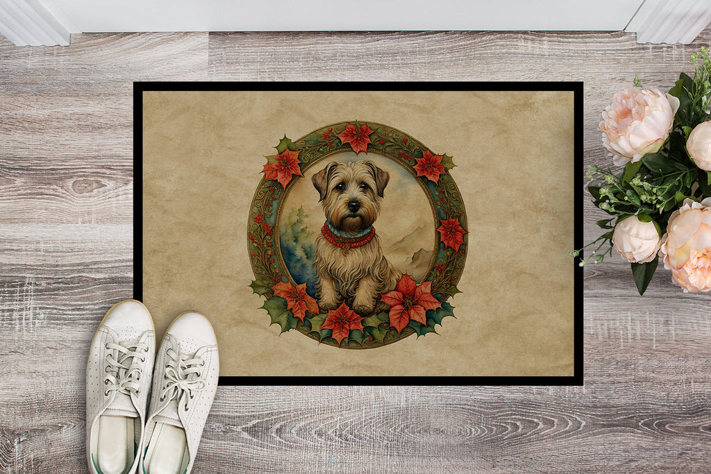Glen of Imaal Terrier Christmas Flowers Doormat Indoor Outdoor 18H X 27W Front Door Mat Rugs for Entryway, Non Slip Washable