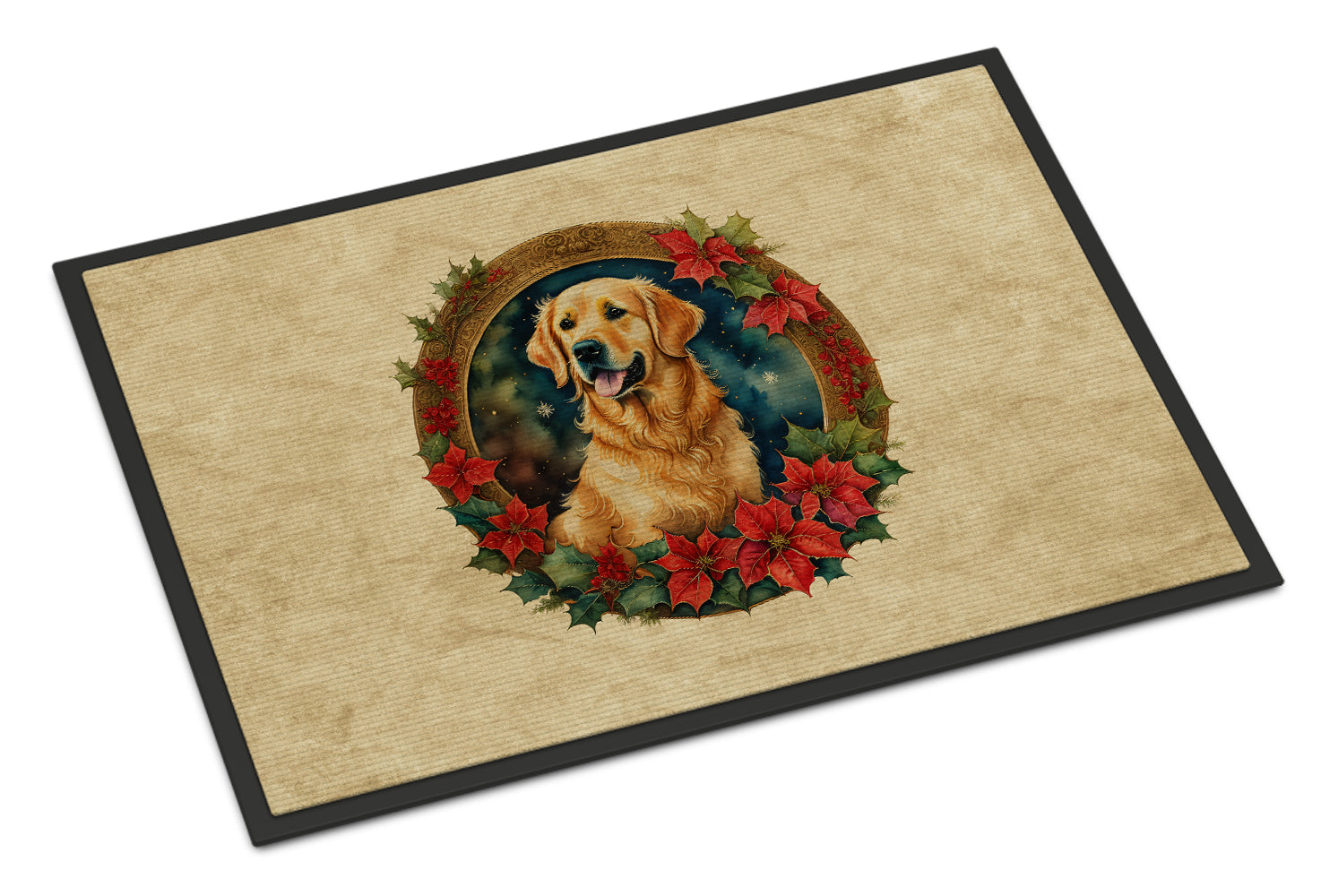 Golden Retriever Christmas Flowers Doormat Indoor Outdoor 24H X 36W Front Door Mat Rugs for Entryway, Non Slip Washable Low Pile,