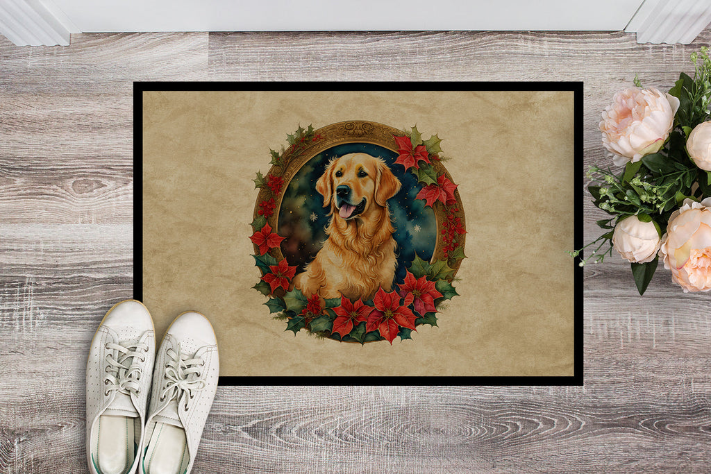 Golden Retriever Christmas Flowers Doormat Indoor Outdoor 24H X 36W Front Door Mat Rugs for Entryway, Non Slip Washable Low Pile,