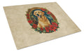Golden Retriever Christmas Flowers Cutting Board Tempered Glass Kitchen Cutting Surface, Heat Resistant Chopping, Non-Slip Feet, Food Prep & Serving