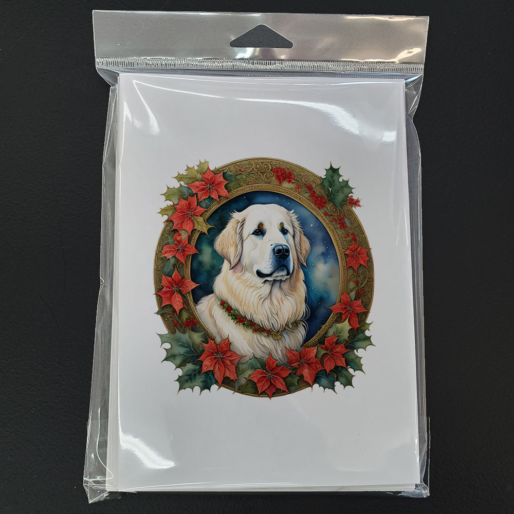 Great Pyrenees Christmas Flowers Greeting Cards Pack of 8 Blank Cards with Envelopes Whimsical A7 Size 5x7