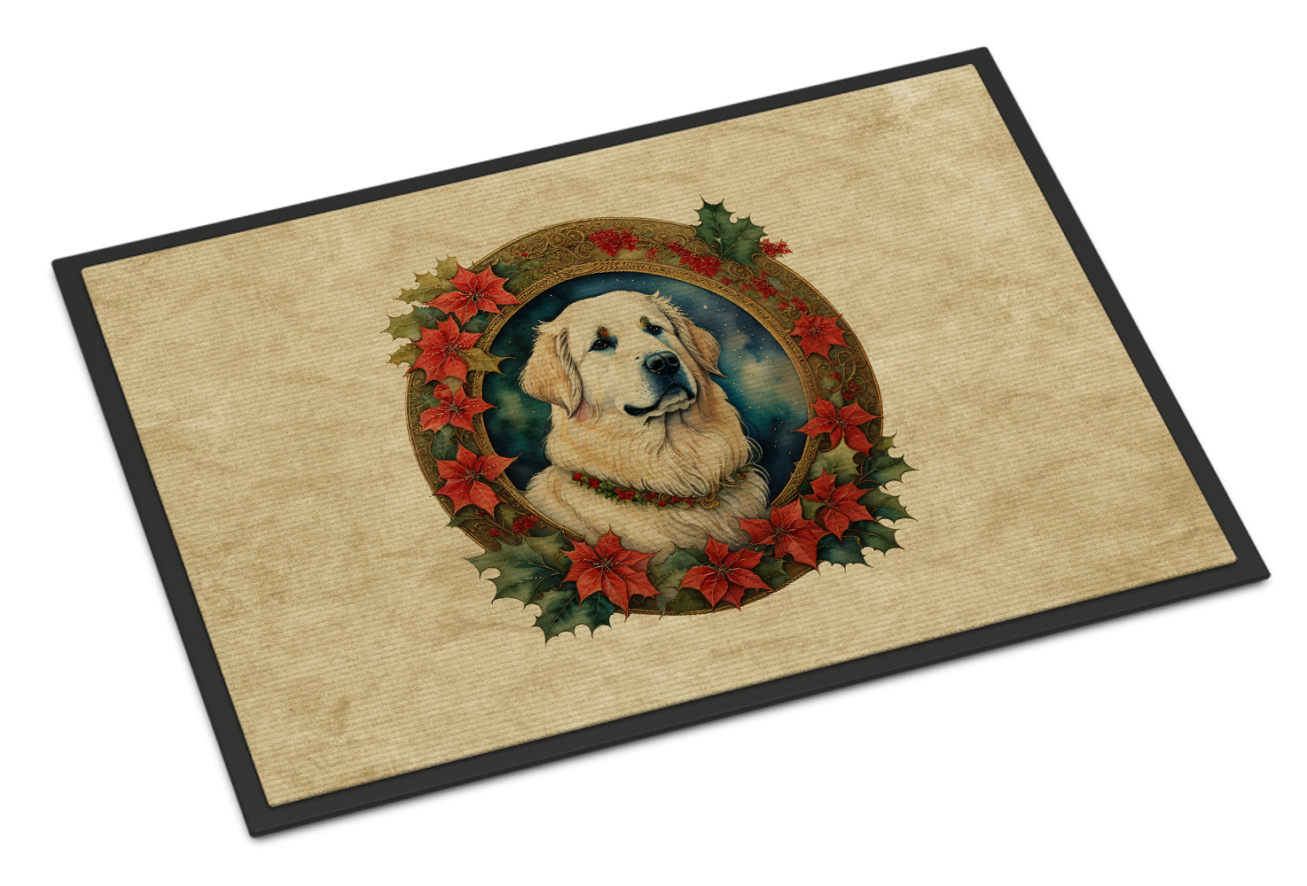 Great Pyrenees Christmas Flowers Doormat Indoor Outdoor 18H X 27W Front Door Mat Rugs for Entryway, Non Slip Washable