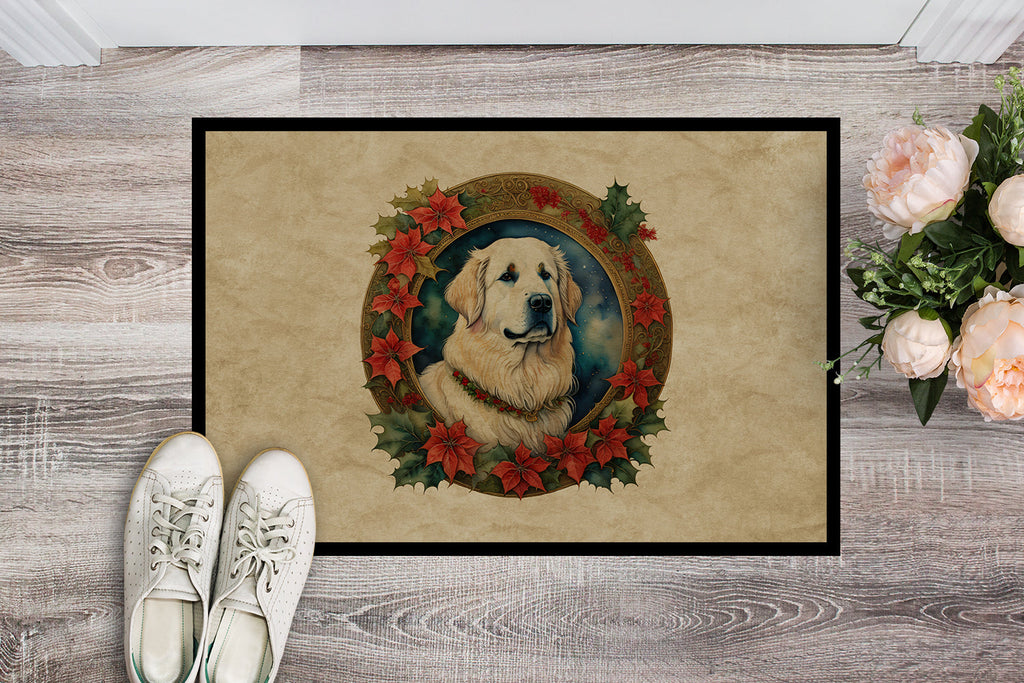 Great Pyrenees Christmas Flowers Doormat Indoor Outdoor 18H X 27W Front Door Mat Rugs for Entryway, Non Slip Washable