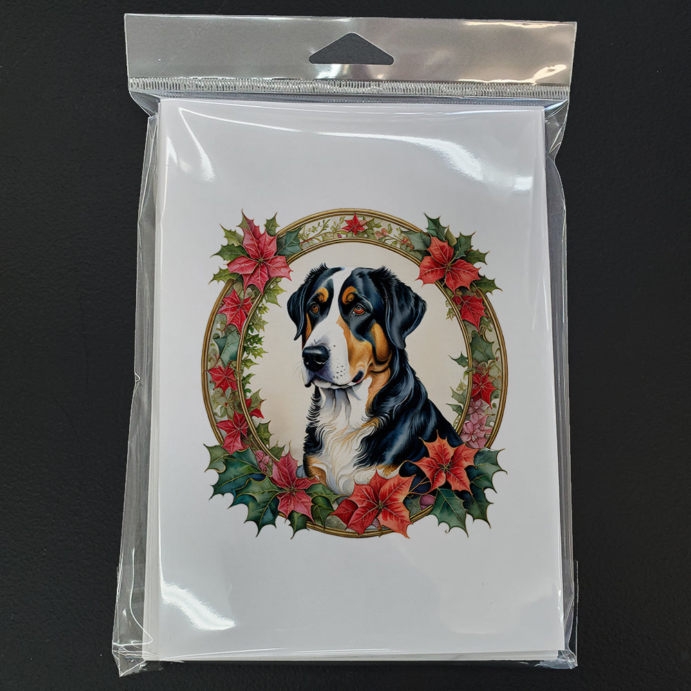 Greater Swiss Mountain Dog Christmas Flowers Greeting Cards Pack of 8 Blank Cards with Envelopes Whimsical A7 Size 5x7