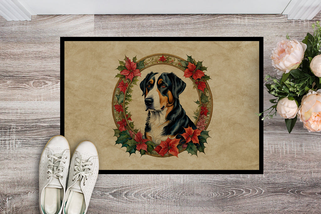 Greater Swiss Mountain Dog Christmas Flowers Doormat Indoor Outdoor 24H X 36W Front Door Mat Rugs for Entryway, Non Slip Washable Low Pile,