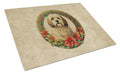 Havanese Christmas Flowers Cutting Board Tempered Glass Kitchen Cutting Surface, Heat Resistant Chopping, Non-Slip Feet, Food Prep & Serving