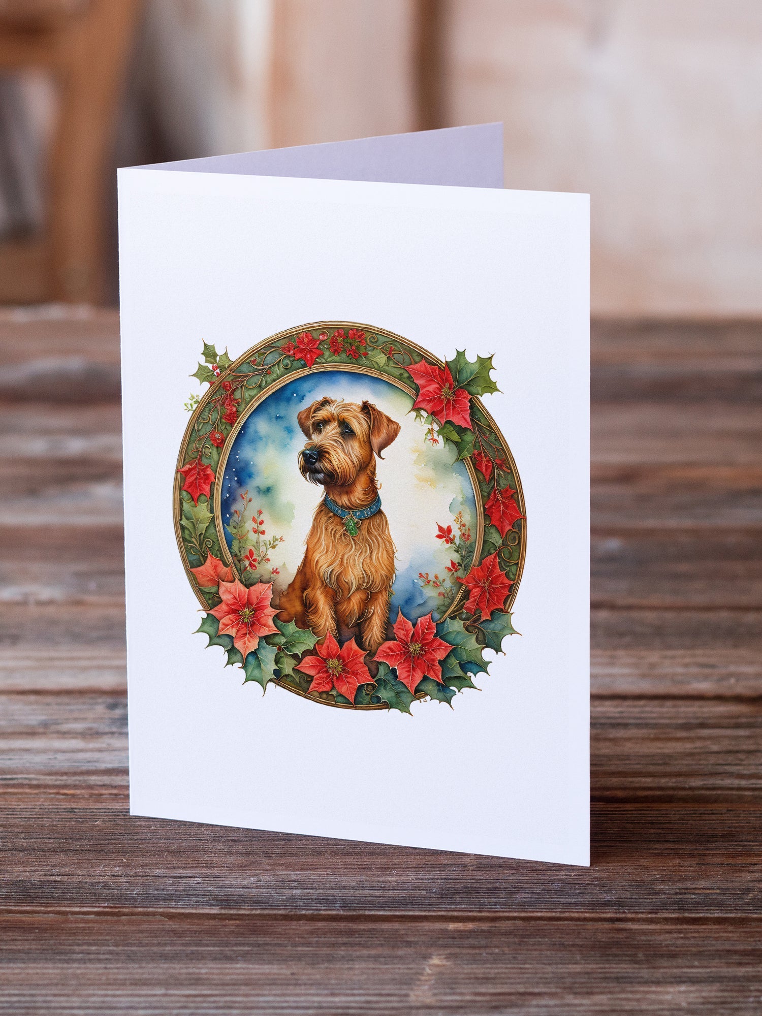 Irish Terrier Christmas Flowers Greeting Cards Pack of 8 Blank Cards with Envelopes Whimsical A7 Size 5x7