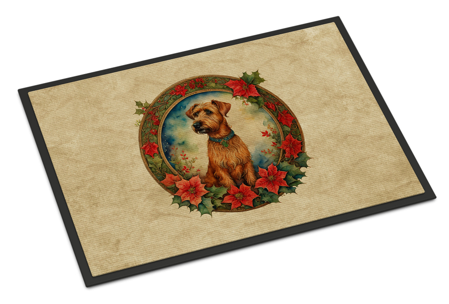 Irish Terrier Christmas Flowers Doormat Indoor Outdoor 24H X 36W Front Door Mat Rugs for Entryway, Non Slip Washable Low Pile,