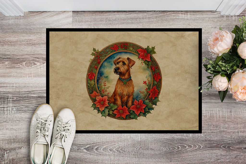 Irish Terrier Christmas Flowers Doormat Indoor Outdoor 24H X 36W Front Door Mat Rugs for Entryway, Non Slip Washable Low Pile,