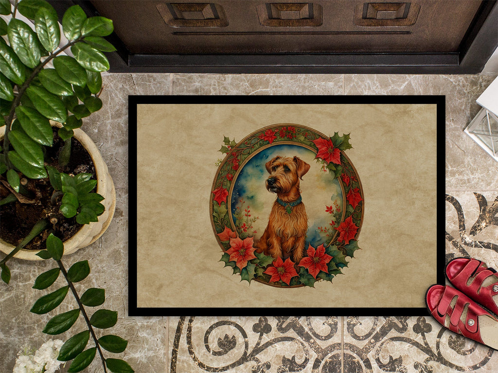 Irish Terrier Christmas Flowers Doormat Indoor Outdoor 24H X 36W Front Door Mat Rugs for Entryway, Non Slip Washable Low Pile,