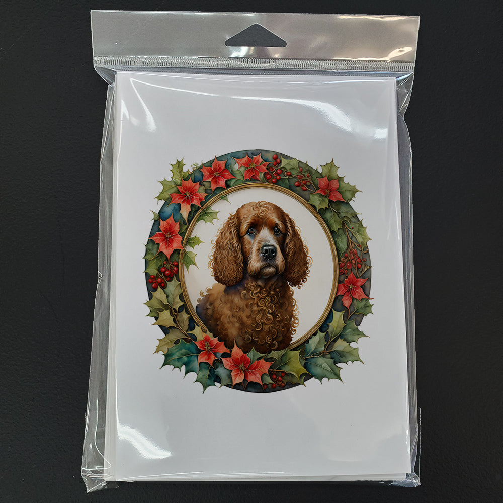 Irish Water Spaniel Christmas Flowers Greeting Cards Pack of 8 Blank Cards with Envelopes Whimsical A7 Size 5x7