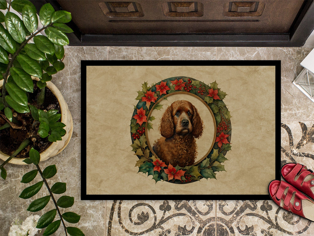 Irish Water Spaniel Christmas Flowers Doormat Indoor Outdoor 24H X 36W Front Door Mat Rugs for Entryway, Non Slip Washable Low Pile,