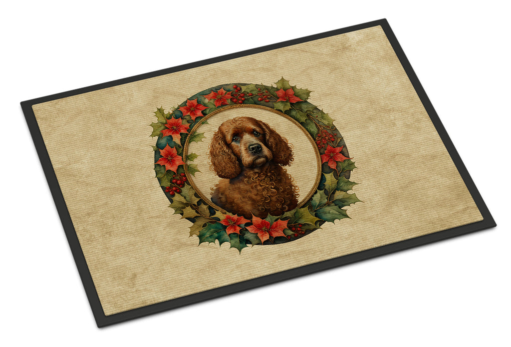 Irish Water Spaniel Christmas Flowers Doormat Indoor Outdoor 18H X 27W Front Door Mat Rugs for Entryway, Non Slip Washable