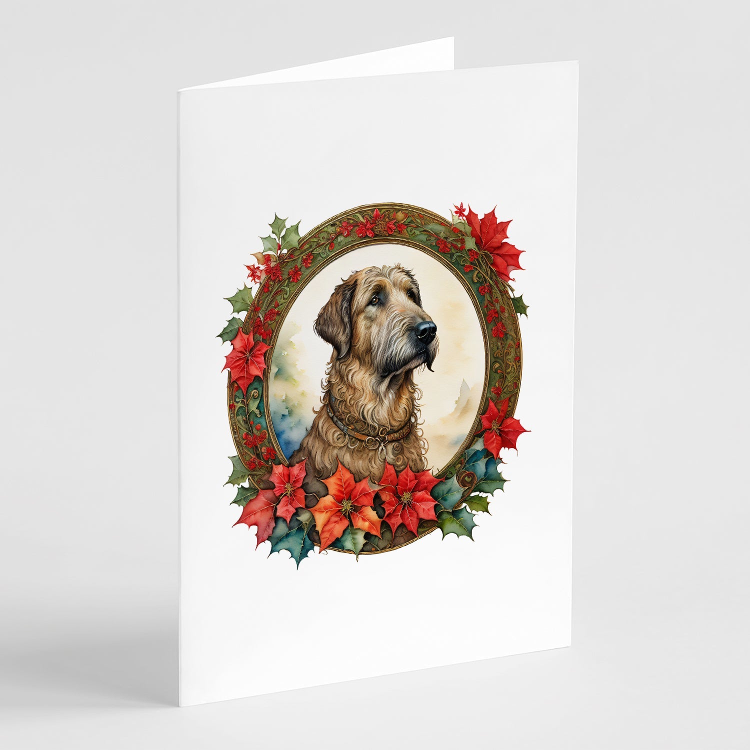 Irish Wolfhound Christmas Flowers Greeting Cards Pack of 8 Blank Cards with Envelopes Whimsical A7 Size 5x7
