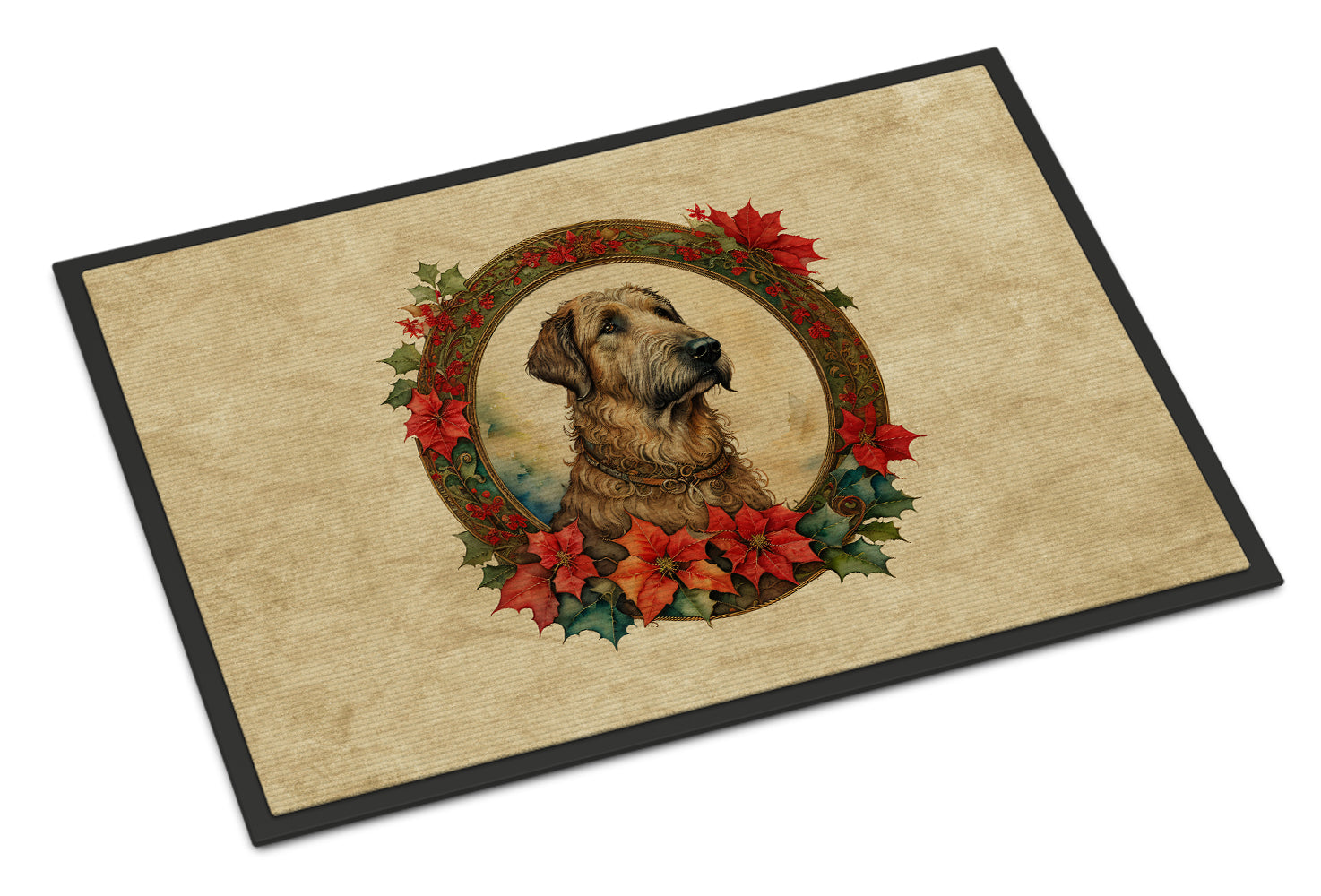 Irish Wolfhound Christmas Flowers Doormat Indoor Outdoor 18H X 27W Front Door Mat Rugs for Entryway, Non Slip Washable