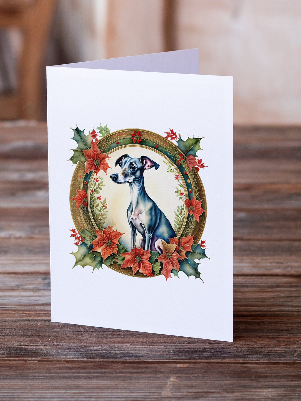 Italian Greyhound Christmas Flowers Greeting Cards Pack of 8 Blank Cards with Envelopes Whimsical A7 Size 5x7