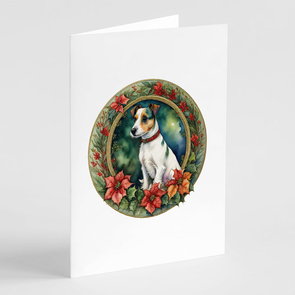 Jack Russell Terrier Christmas Flowers Greeting Cards Pack of 8 Blank Cards with Envelopes Whimsical A7 Size 5x7