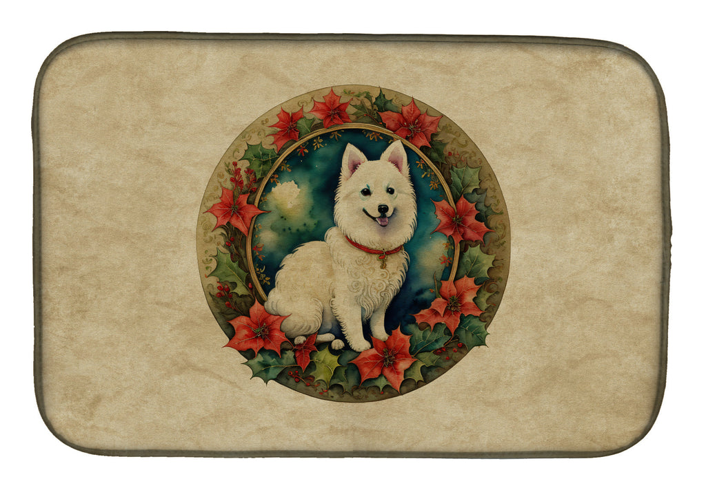 Japanese Spitz Christmas Flowers Dish Drying Mat Absorbent Dish Drying Mat Pad for Kitchen Counter Dish Drainer Mat for Countertop, 14 x 21", Multicolor
