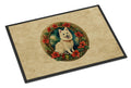 Japanese Spitz Christmas Flowers Doormat Indoor Outdoor 18H X 27W Front Door Mat Rugs for Entryway, Non Slip Washable