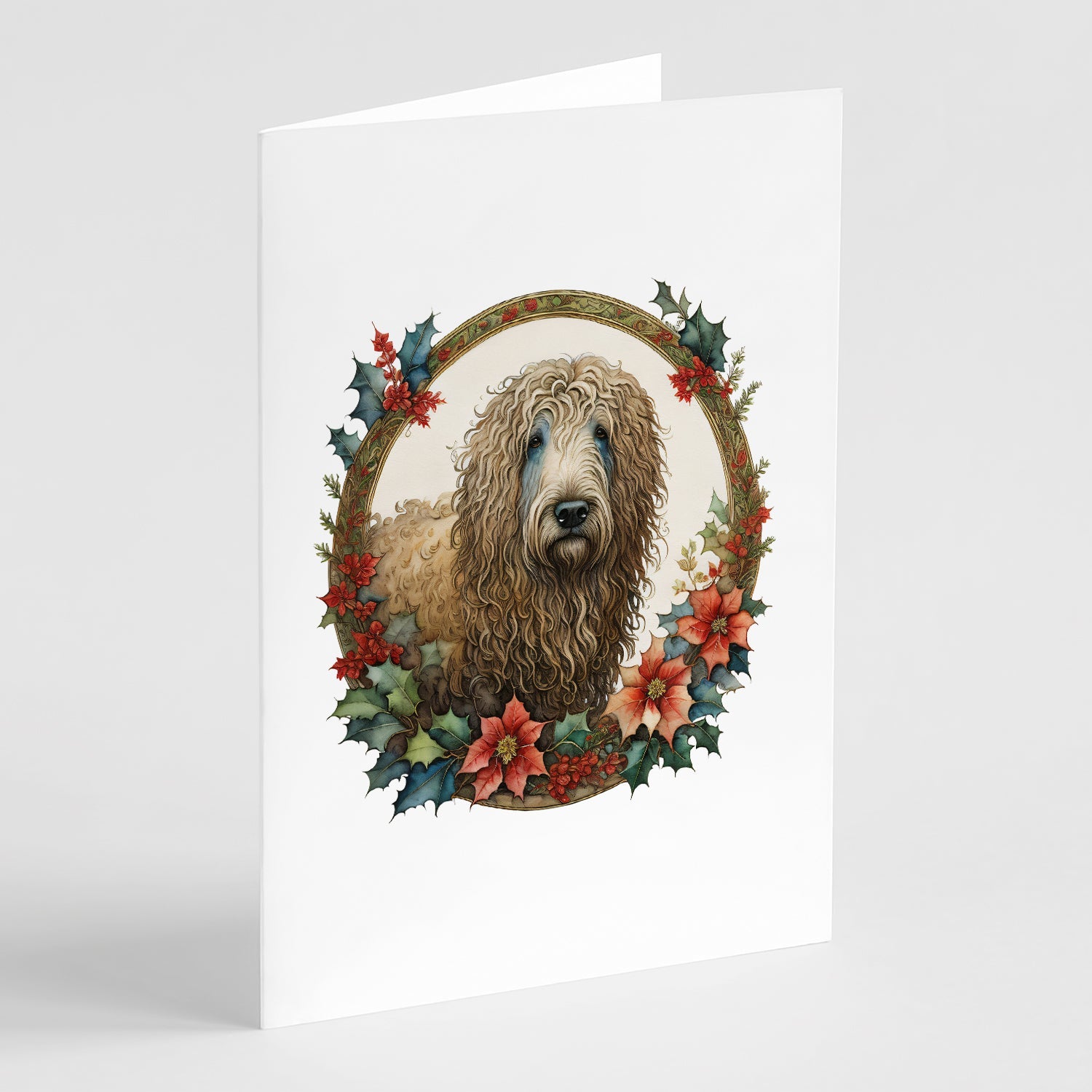 Komondor Christmas Flowers Greeting Cards Pack of 8 Blank Cards with Envelopes Whimsical A7 Size 5x7