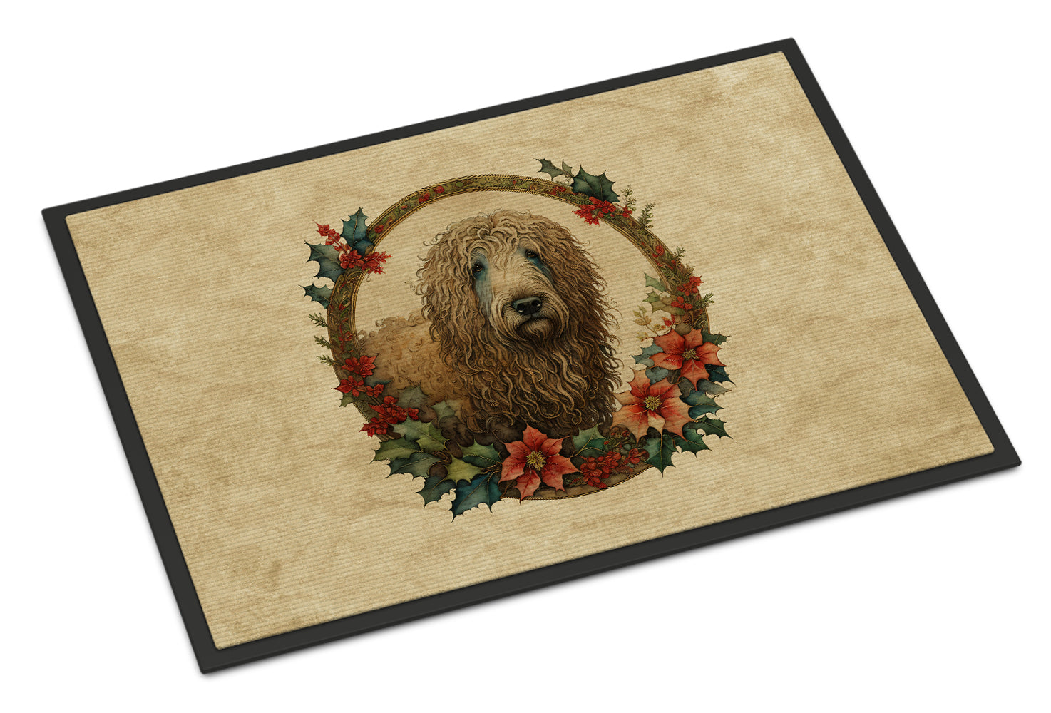 Komondor Christmas Flowers Doormat Indoor Outdoor 24H X 36W Front Door Mat Rugs for Entryway, Non Slip Washable Low Pile,