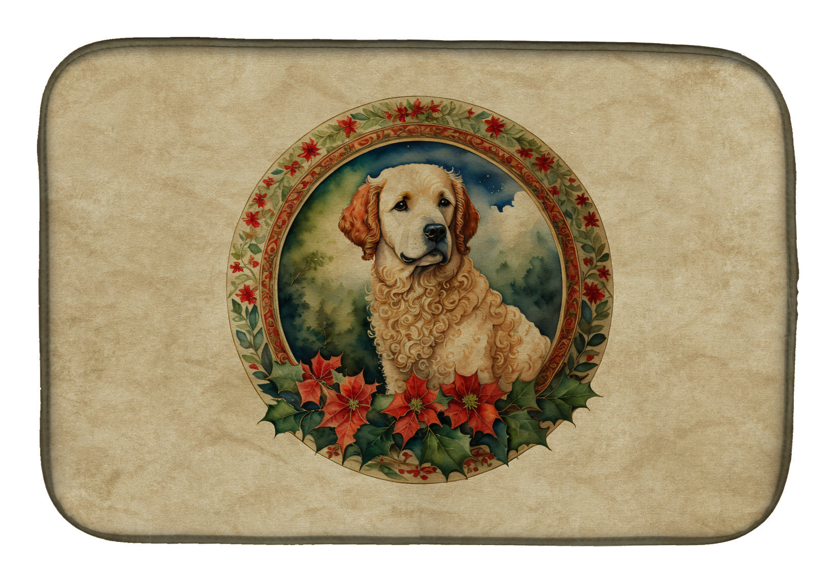 Kuvasz Christmas Flowers Dish Drying Mat Absorbent Dish Drying Mat Pad for Kitchen Counter Dish Drainer Mat for Countertop, 14 x 21", Multicolor