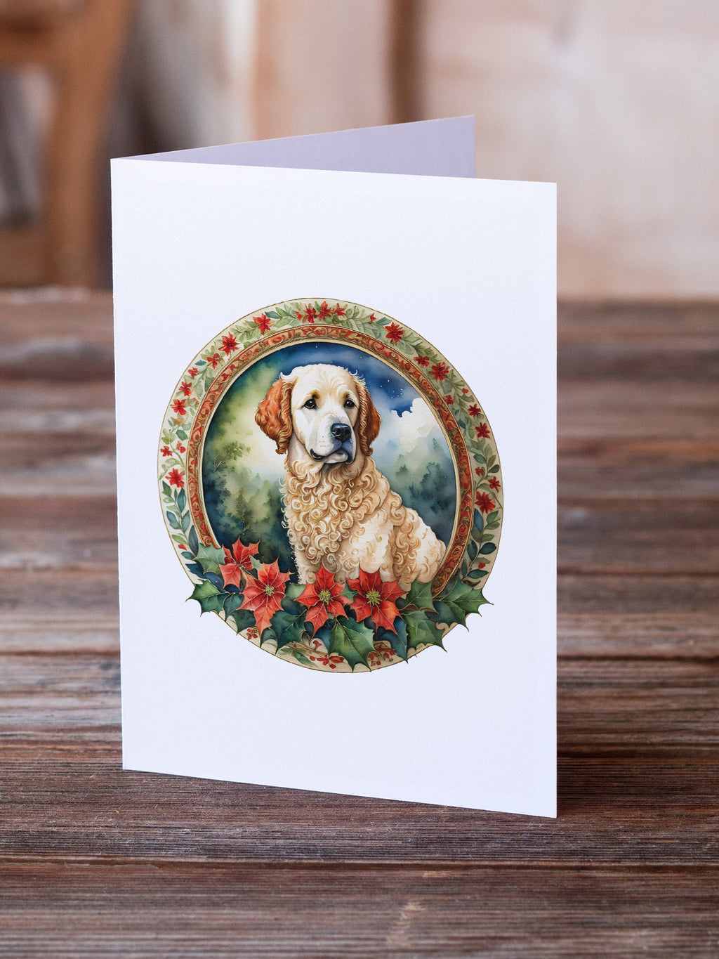 Kuvasz Christmas Flowers Greeting Cards Pack of 8 Blank Cards with Envelopes Whimsical A7 Size 5x7