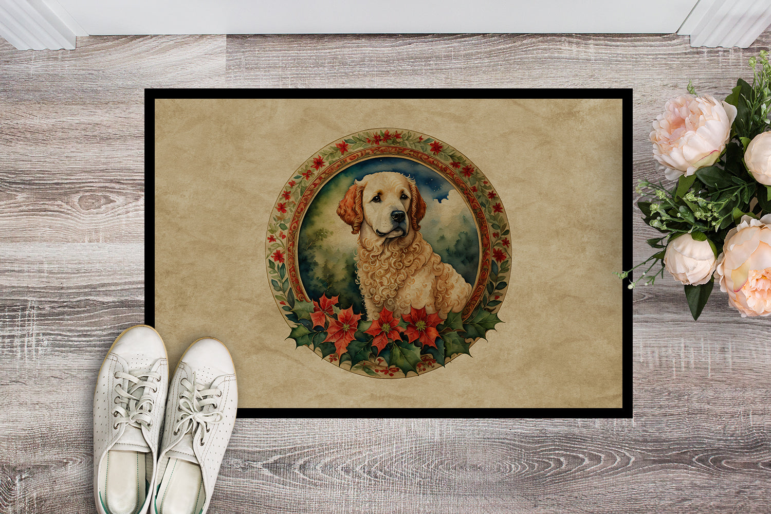 Kuvasz Christmas Flowers Doormat Indoor Outdoor 24H X 36W Front Door Mat Rugs for Entryway, Non Slip Washable Low Pile,