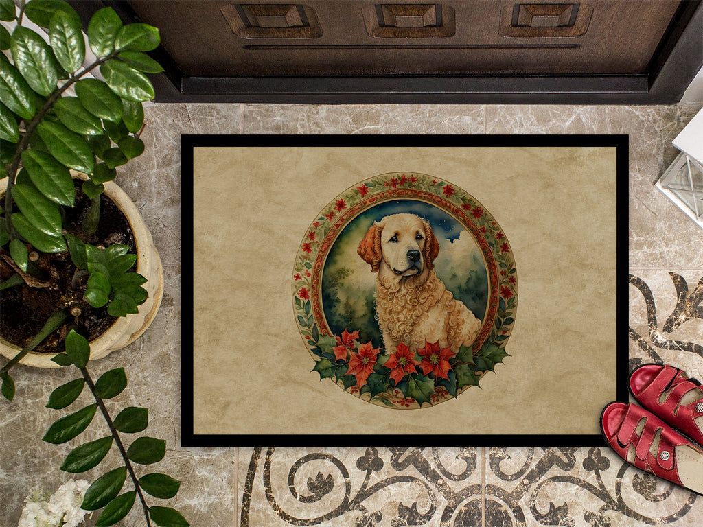 Kuvasz Christmas Flowers Doormat Indoor Outdoor 24H X 36W Front Door Mat Rugs for Entryway, Non Slip Washable Low Pile,