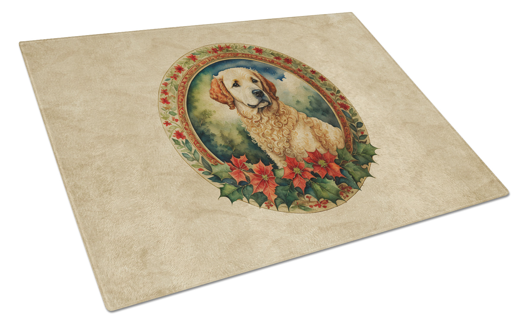 Kuvasz Christmas Flowers Cutting Board Tempered Glass Kitchen Cutting Surface, Heat Resistant Chopping, Non-Slip Feet, Food Prep & Serving