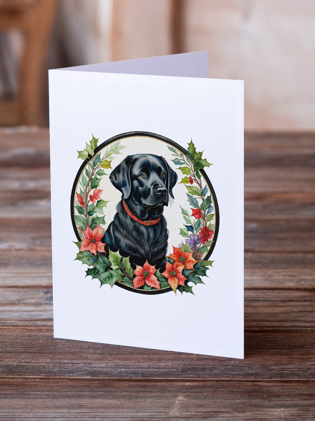Labrador Retriever Christmas Flowers Greeting Cards Pack of 8 Blank Cards with Envelopes Whimsical A7 Size 5x7