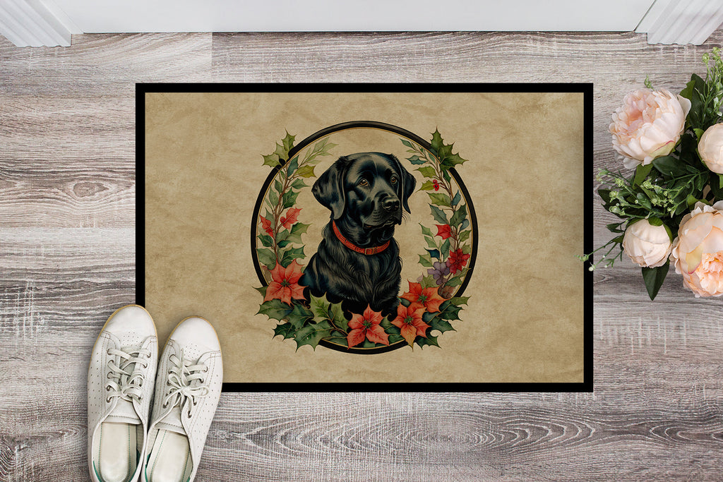 Labrador Retriever Christmas Flowers Doormat Indoor Outdoor 18H X 27W Front Door Mat Rugs for Entryway, Non Slip Washable