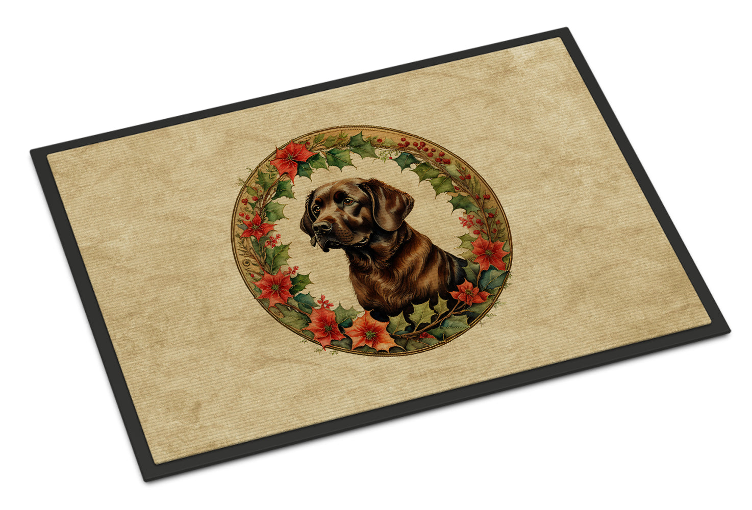 Labrador Retriever Christmas Flowers Doormat Indoor Outdoor 18H X 27W Front Door Mat Rugs for Entryway, Non Slip Washable