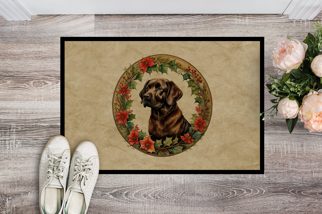 Labrador Retriever Christmas Flowers Doormat Indoor Outdoor 18H X 27W Front Door Mat Rugs for Entryway, Non Slip Washable