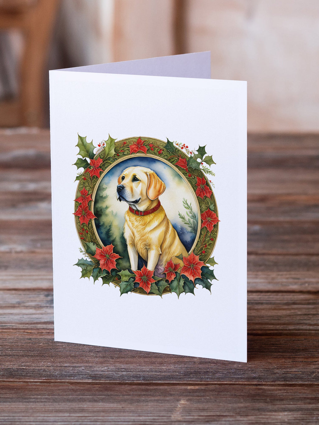 Labrador Retriever Christmas Flowers Greeting Cards Pack of 8 Blank Cards with Envelopes Whimsical A7 Size 5x7