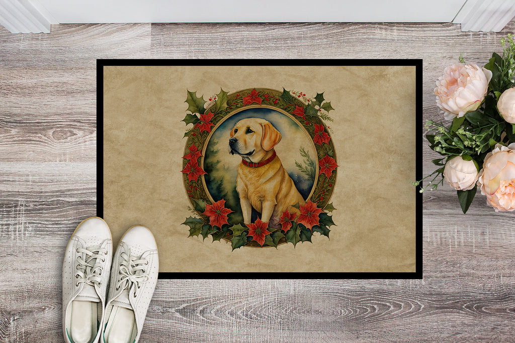 Labrador Retriever Christmas Flowers Doormat Indoor Outdoor 24H X 36W Front Door Mat Rugs for Entryway, Non Slip Washable Low Pile,