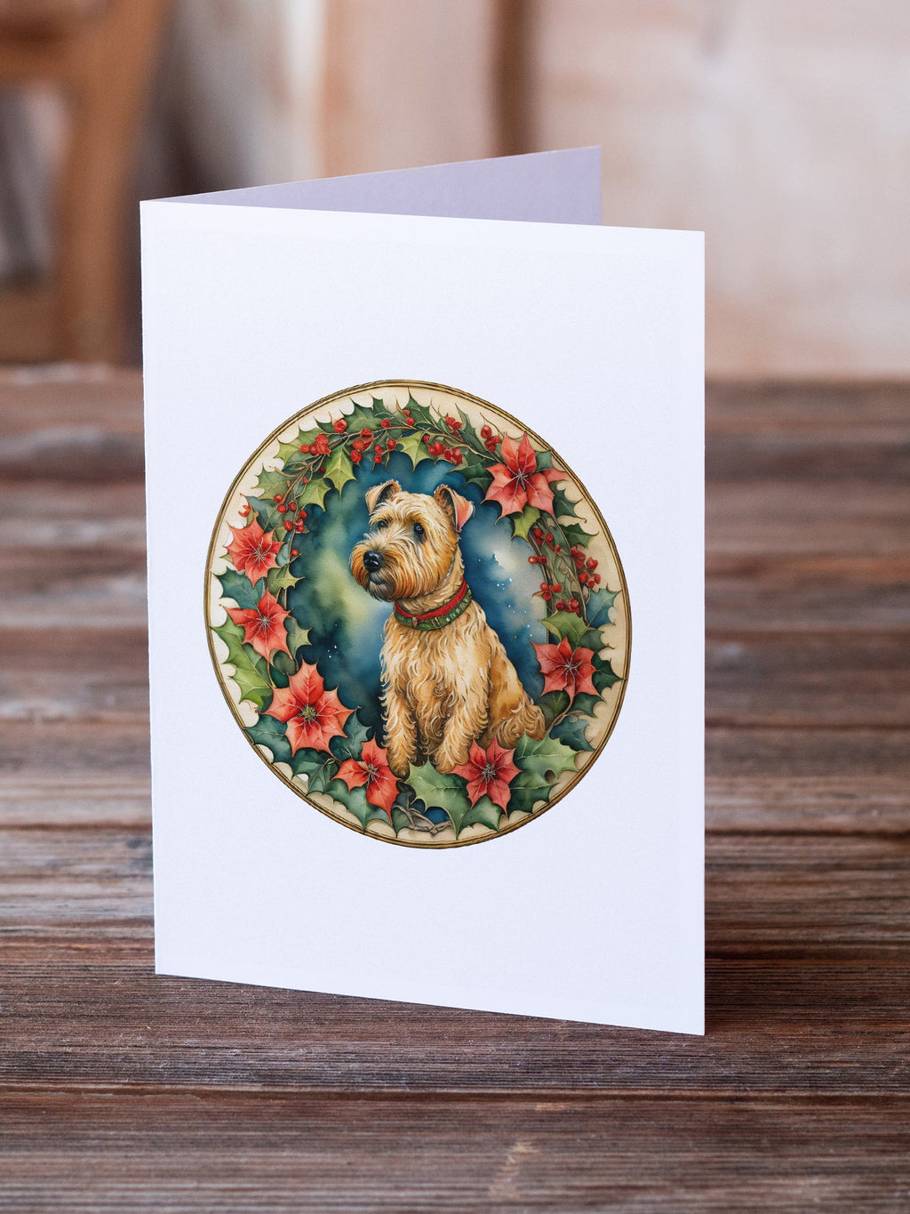 Lakeland Terrier Christmas Flowers Greeting Cards Pack of 8 Blank Cards with Envelopes Whimsical A7 Size 5x7