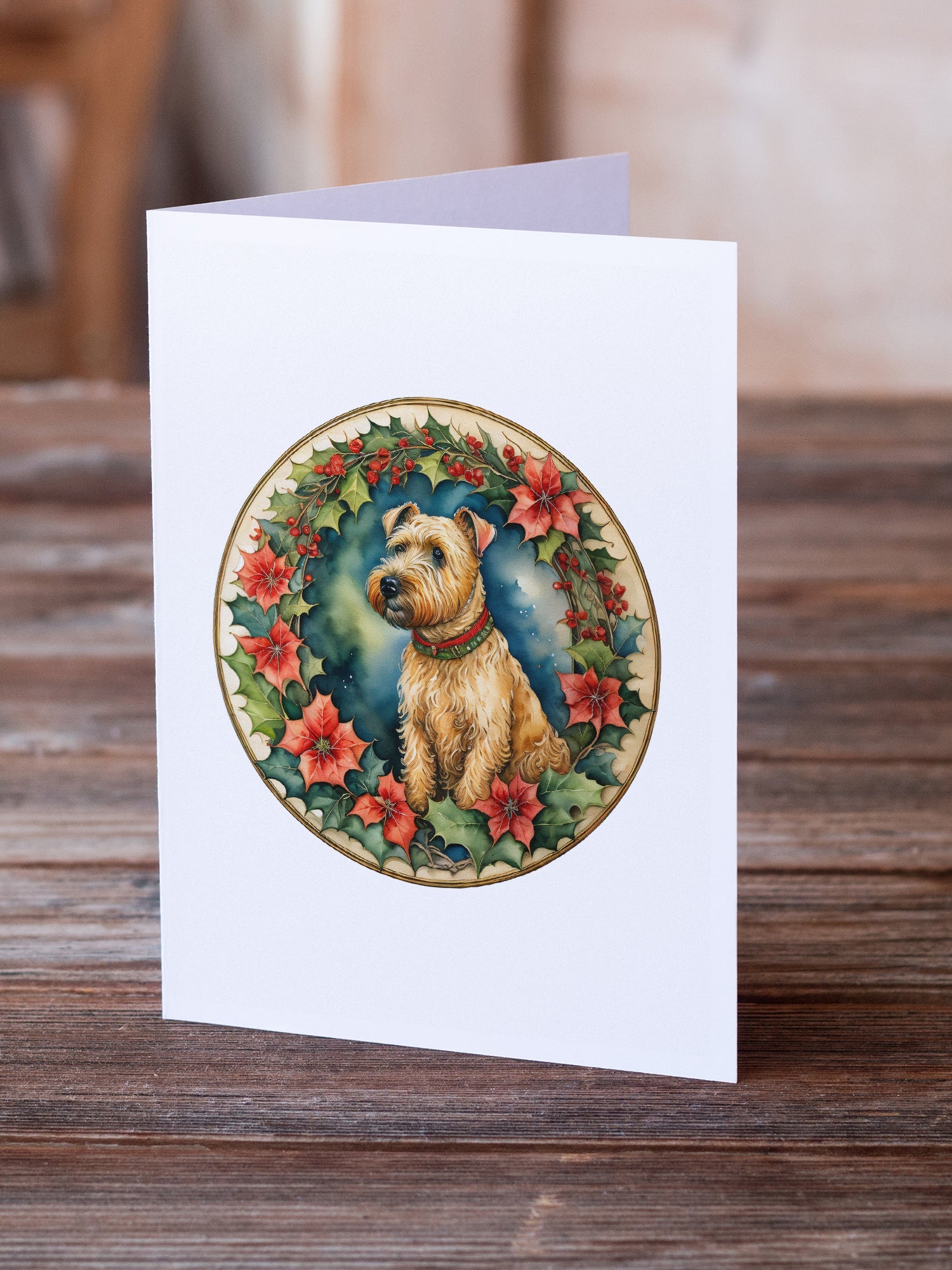 Lakeland Terrier Christmas Flowers Greeting Cards Pack of 8 Blank Cards with Envelopes Whimsical A7 Size 5x7