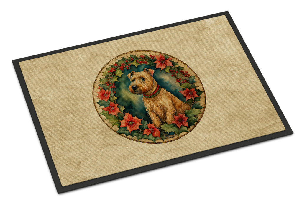 Lakeland Terrier Christmas Flowers Doormat Indoor Outdoor 24H X 36W Front Door Mat Rugs for Entryway, Non Slip Washable Low Pile,