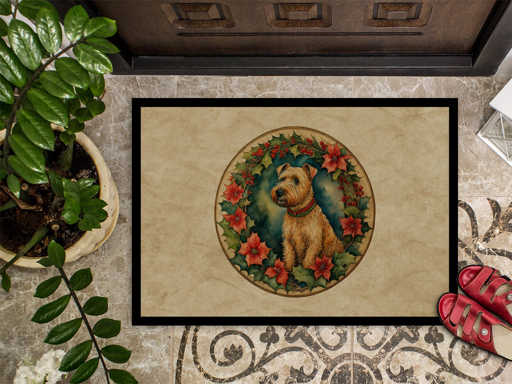 Lakeland Terrier Christmas Flowers Doormat Indoor Outdoor 24H X 36W Front Door Mat Rugs for Entryway, Non Slip Washable Low Pile,