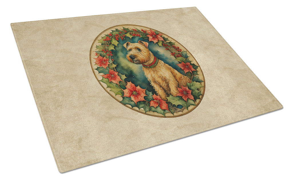 Lakeland Terrier Christmas Flowers Cutting Board Tempered Glass Kitchen Cutting Surface, Heat Resistant Chopping, Non-Slip Feet, Food Prep & Serving