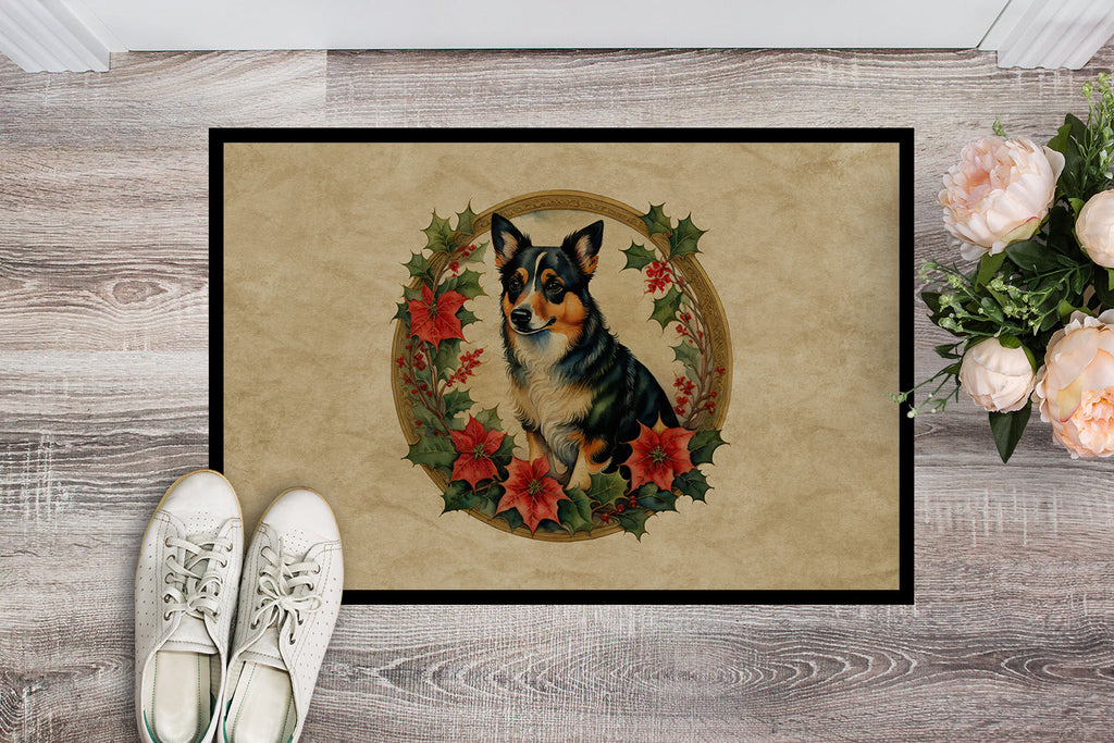 Lancashire Heeler Christmas Flowers Doormat Indoor Outdoor 18H X 27W Front Door Mat Rugs for Entryway, Non Slip Washable