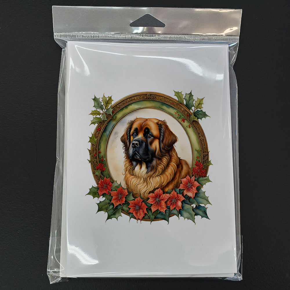 Leonberger Christmas Flowers Greeting Cards Pack of 8 Blank Cards with Envelopes Whimsical A7 Size 5x7